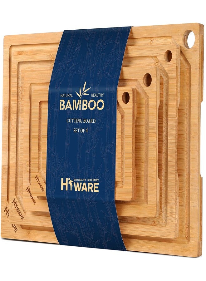Hiware 4-Piece Extra Large Bamboo Cutting Boards Set for Kitchen, Heavy Duty Cutting Board with Juice Groove, Bamboo Chopping Board Set for Meat, Vegetables - Pre Oiled - Image 1
